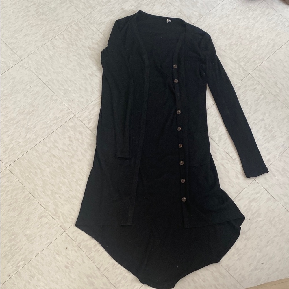 Bear Dance Lightweight Ribbed Button Long Cardigan